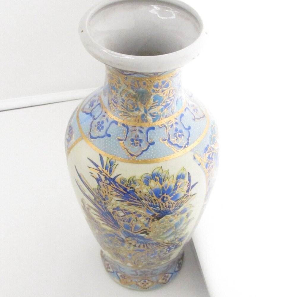 ANTIQUE ORIENTAL GILDED AND HANDPAINTED CERAMIC VASE Birds of paradise - Picture 6 of 12